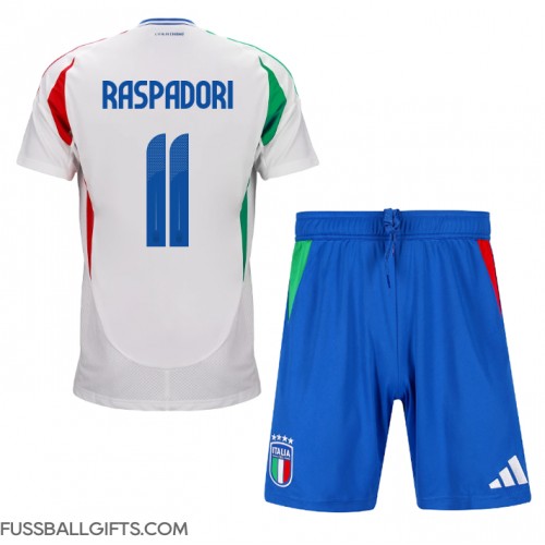 Italien Giacomo Raspadori #11 Fußballbekleidung Auswärtstrikot Kinder EM 2024 Kurzarm (+ kurze hosen)